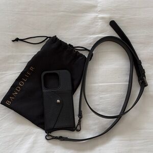 Bandolier Black Leather Phone Case with Strap